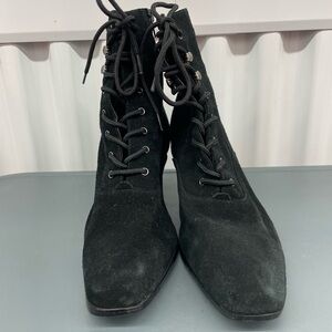Liz Cole Black Suede Granny Heeled Boots Size 7.5